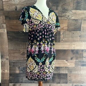 Caleasa Black Dress with Floral Design